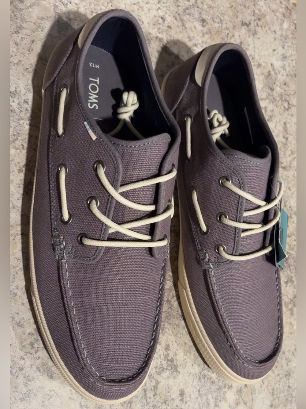 13 Men’s TOMS Canvas Boat Shoes — Charcoal with Cream Laces NWT